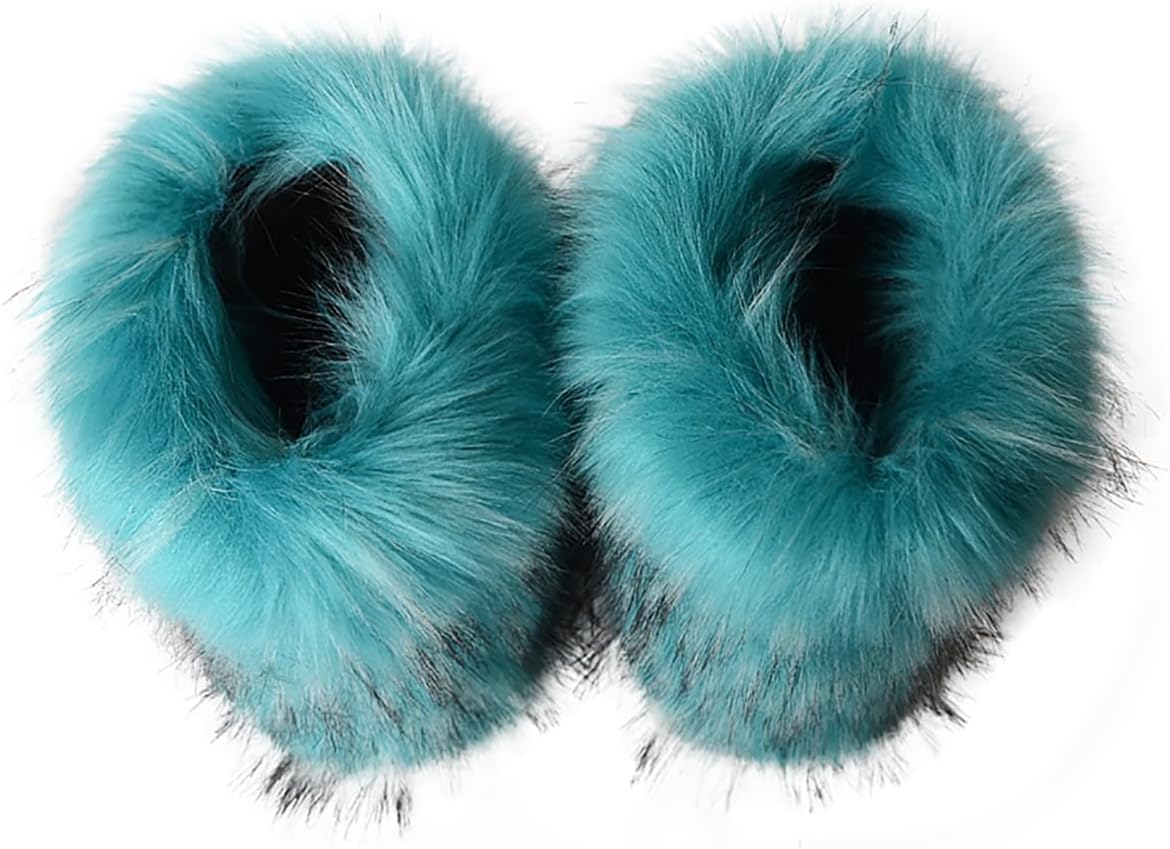 Eosxrp Furry Faux Fur Boots Women's Winter Shoes Woman Fluffy Warm Snow Boots Mid-Calf Comfortable Outdoor Flat