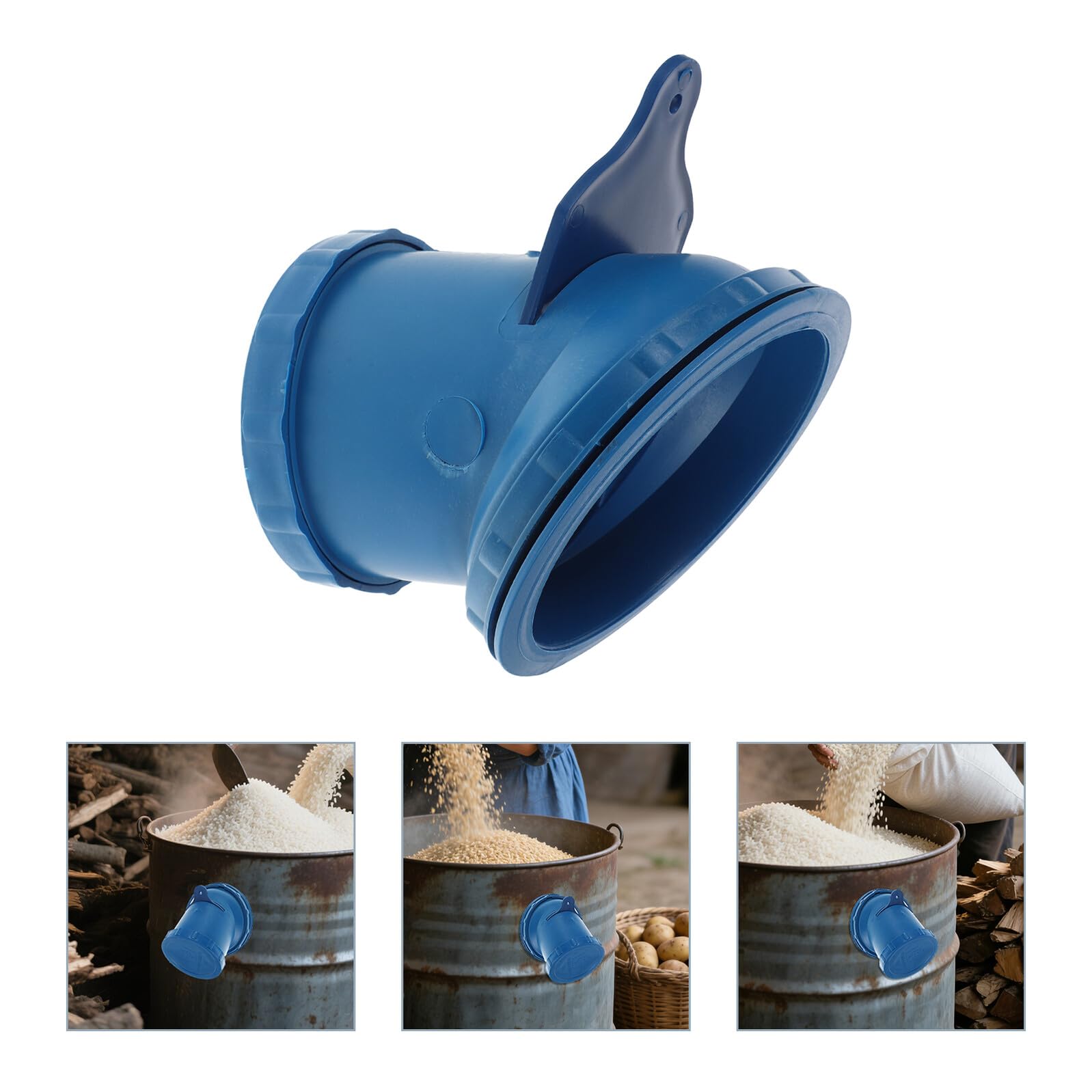 iplusmile Vanne de Déchargement de Fût de Stockage de Céréales en Plastique Bleu, Grosse Capacité, Facile à Entretenir, Sortie pour Silo à Grain et Riz