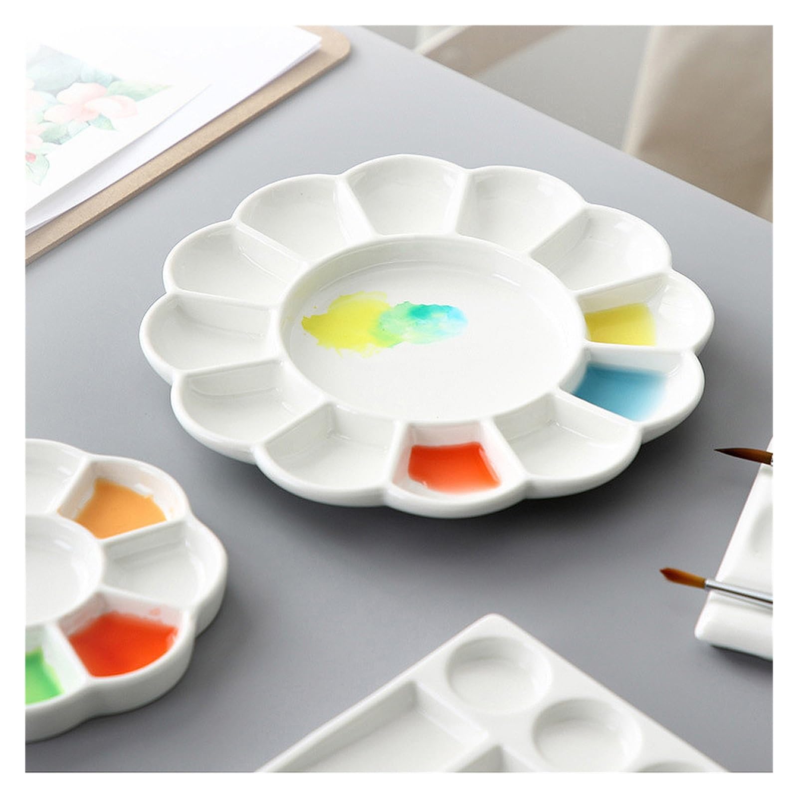 Paleta de Pintura para cerámica Paleta de cerámica Pintura Acuarela Porcelana 9/13/14 pozos, Bandeja Paleta Mezcla Plato Gouache for Suministros artística(8inch 13well)