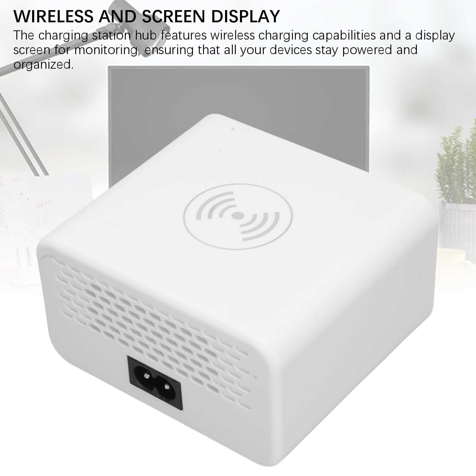 banapoy Estación Carga USB 65W y 8 Puertos, Concentrador Carga Rápida Múltiples Dispositivos con Inalámbrica y Pantalla Visualización, para Tabletas Teléfonos Inteligentes (Enchufe de la UE)