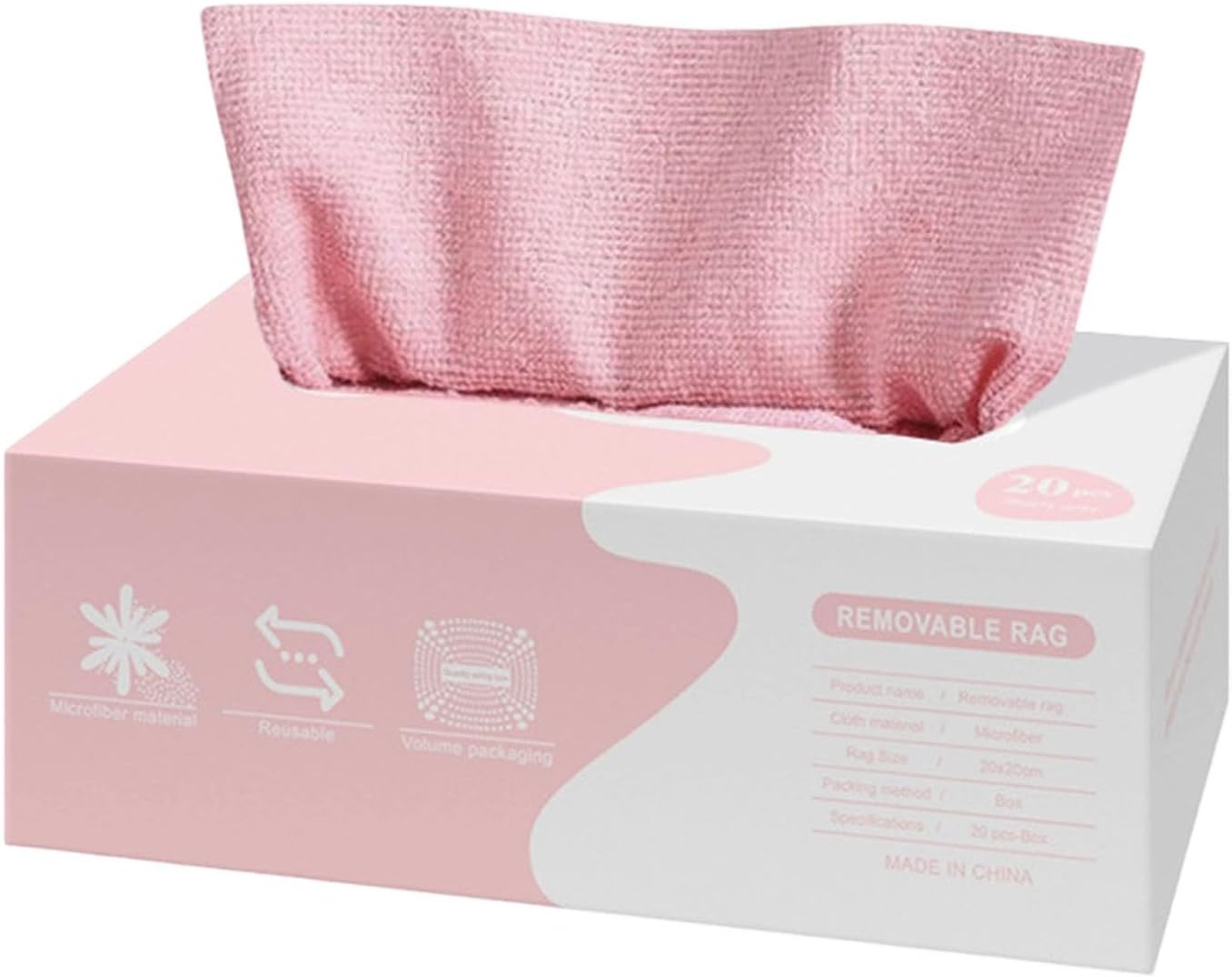 Microfiber Cleaning Cloths, Reusable Cleaning Towels in Box, Microfiber Lint Free Multi-Purpose Towel, 1 Box of 20 Pieces (Pink)