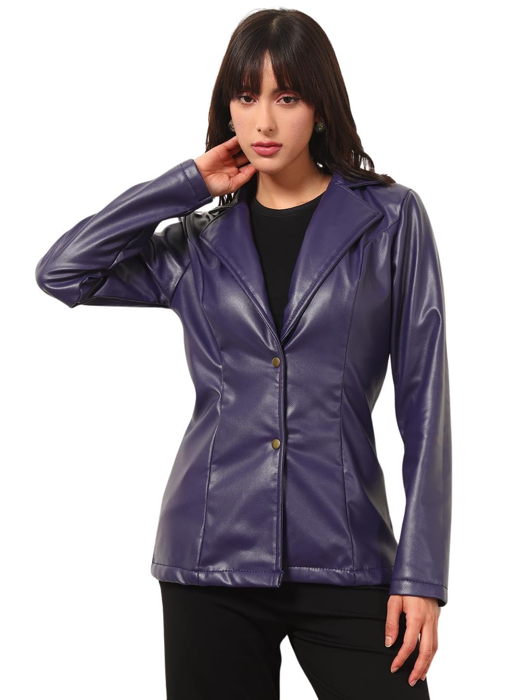 tandul Women Striking Purple Leather Blazer-picture-17
