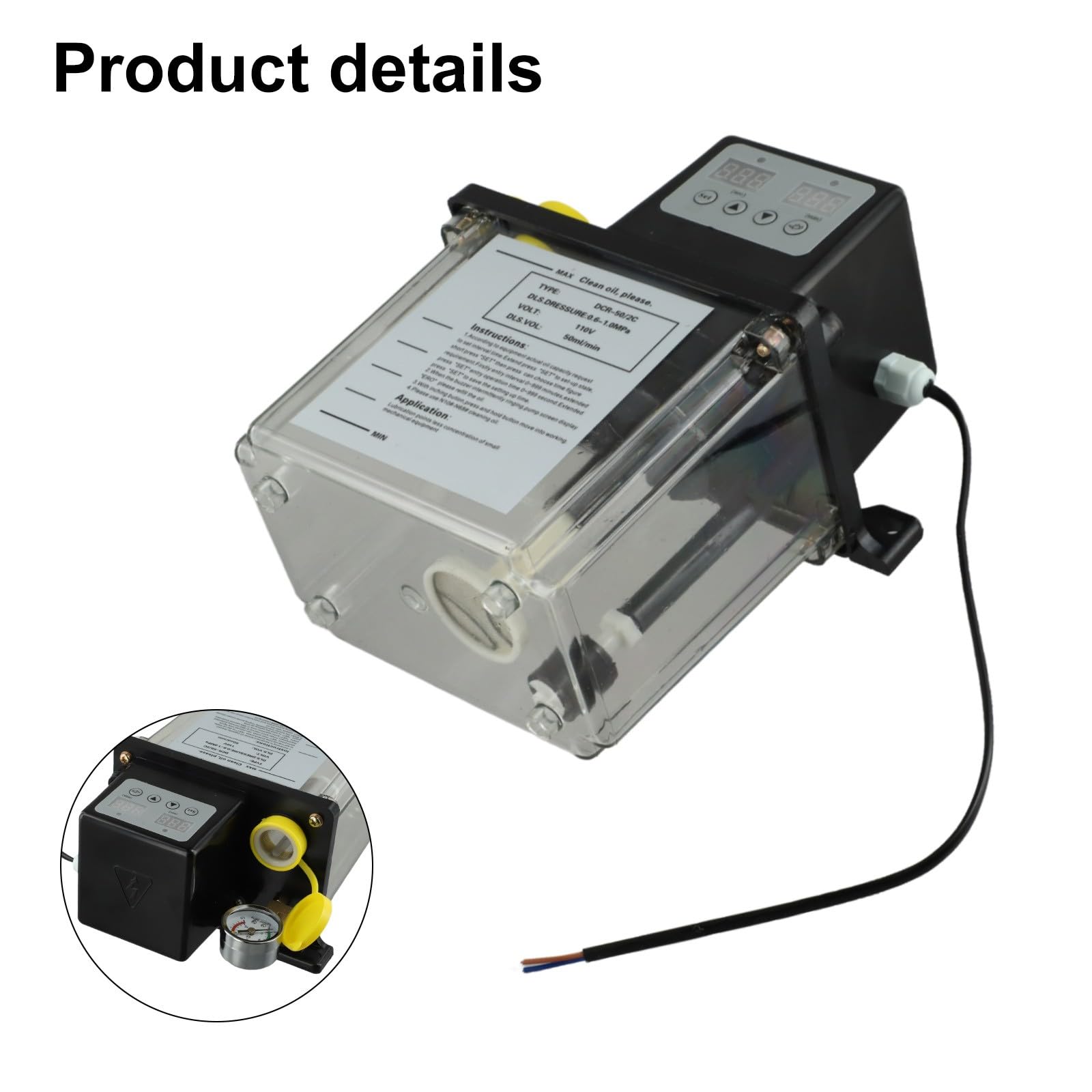 Bomba de aceite lubricante automática de 1 L/2 L de capacidad para maquinaria CNC con pantalla electrónica y medidor de alta presión, compatible con sistemas de lubricación industrial