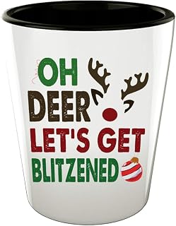 Funny Christmas Alcoholic Lover - Oh Deer, Let's Get Blitzened - 1.5oz White Shot Glass