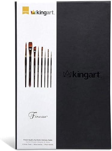 Miniatura 9 de KINGART 1010A Premium - Juego de 8 pinceles para acuarelas delicadas, color sable Kolinsky sintético para acuarela, gouache, óleo y pinturas