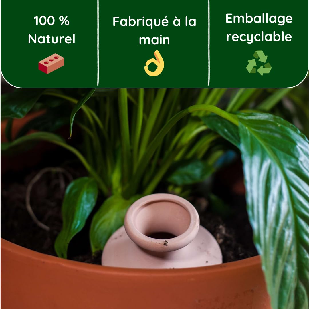 3 Oyas à Enterrer 500 ML en Terre Cuite Naturelle avec Couvercle – Arrosage Automatique Écologique pour Plantes d’Intérieur et d’Extérieur – Autonomie Jusqu’à 1 à 2 Semaines