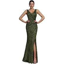 Elegant Long Sequin Formal Dress V-Neck Slit Design, Stretchy Fitted Glamorous