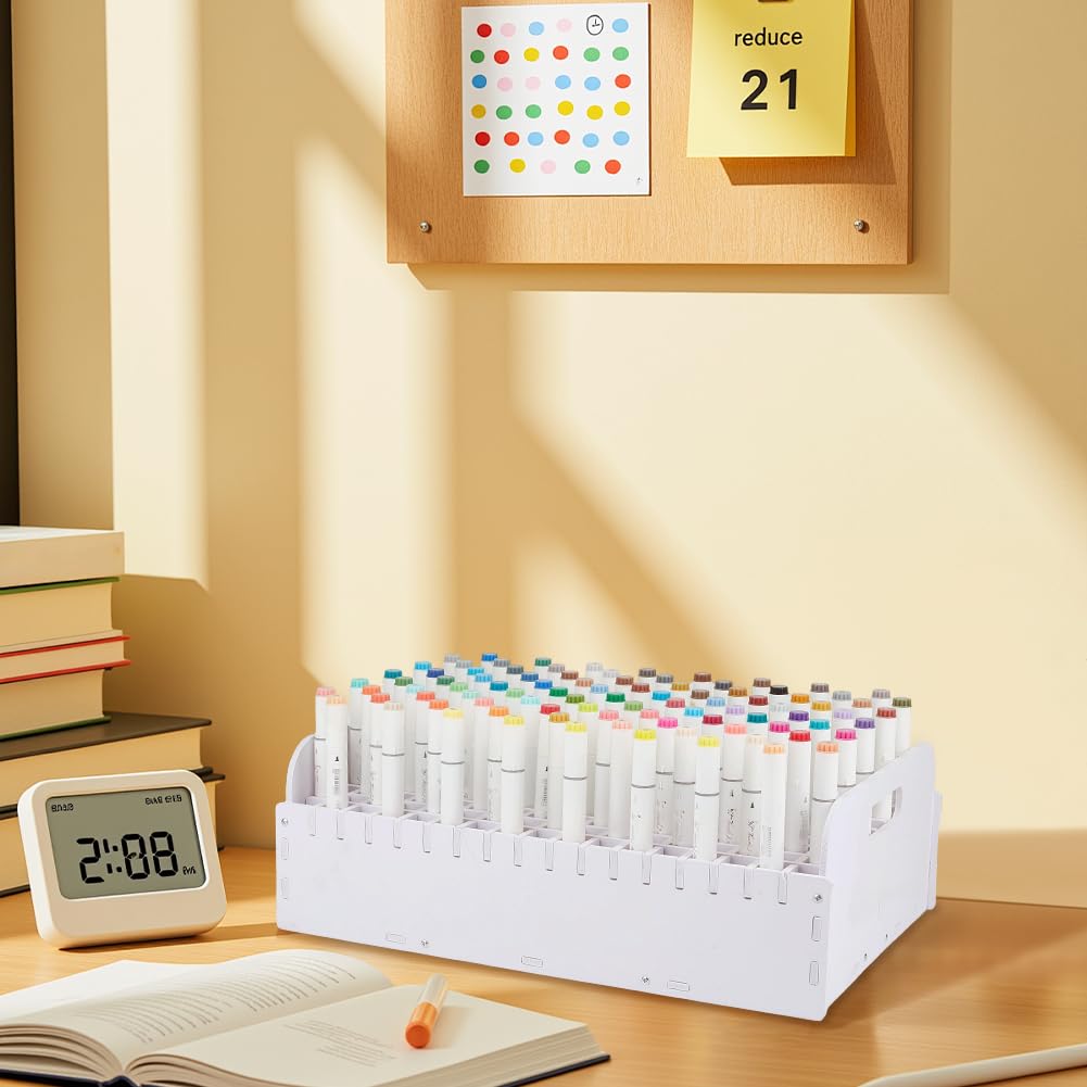 PH PandaHall Supporto organizer per pennarelli, 204 scomparti, in PVC bianco, per penne, matite, pennelli artistici, per casa, ufficio, studio, scrivania, uso artistico
