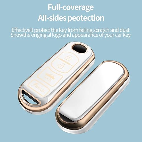 Miniatura 3 de para Mazda Funda para llavero Llavero Compatible con Mazda 3 6 8 Miata MX-5 CX-3 CX-5 CX-7 CX-9 Funda para llave inteligente de 4 botones (Blanco
