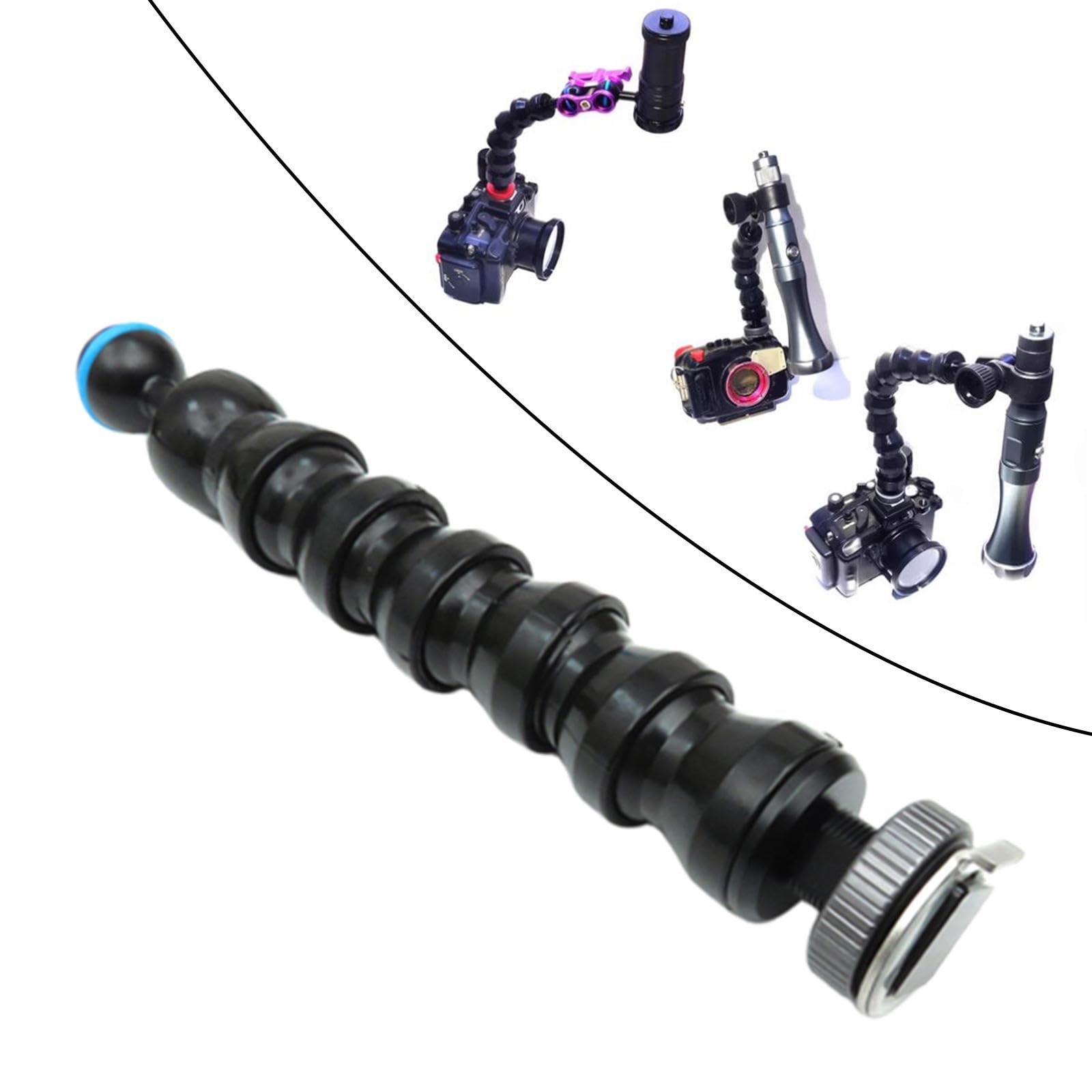 Oshhni Brazo de luz para cámara subacuática, Cabezal de Bola para fotografía de Buceo, para cámara de acción, Jaula de Buceo, Brazo de lámpara Flexible, 6 Articulaciones