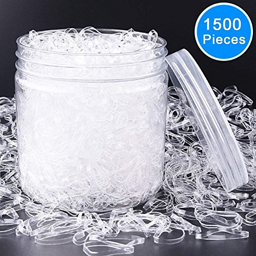 EAONE 1500 Pieces Clear Elastic Hair Bands, Rubber Hair Ties Packaged in Box