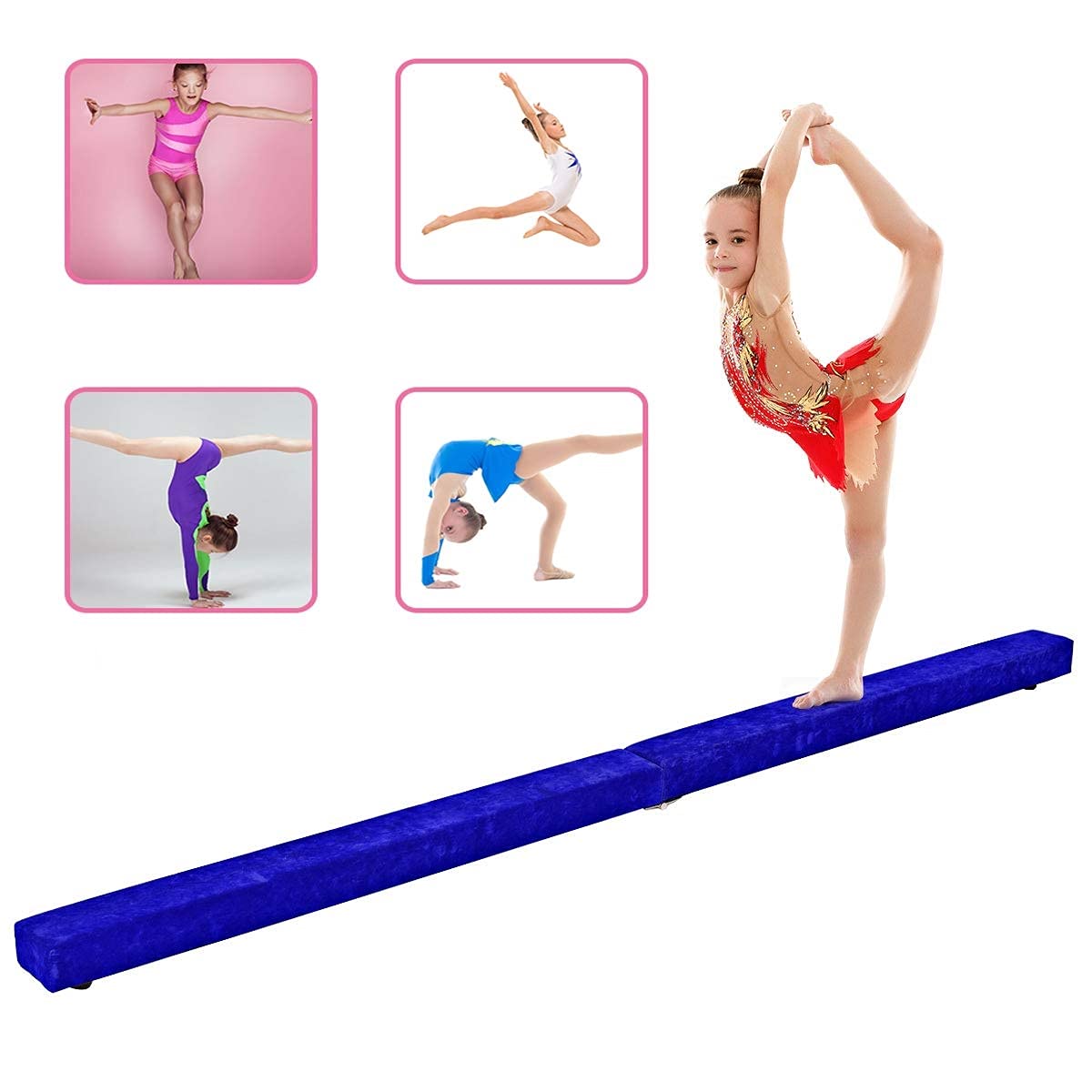 RELAX4LIFE Trave da Ginnastica Pieghevole 210 cm, Trave di Equilibrio per Palestra e Casa con Base Antiscivolo, Cerniere e Schiuma, Allenamento Fitness per Bambini e Adulti (Blu)