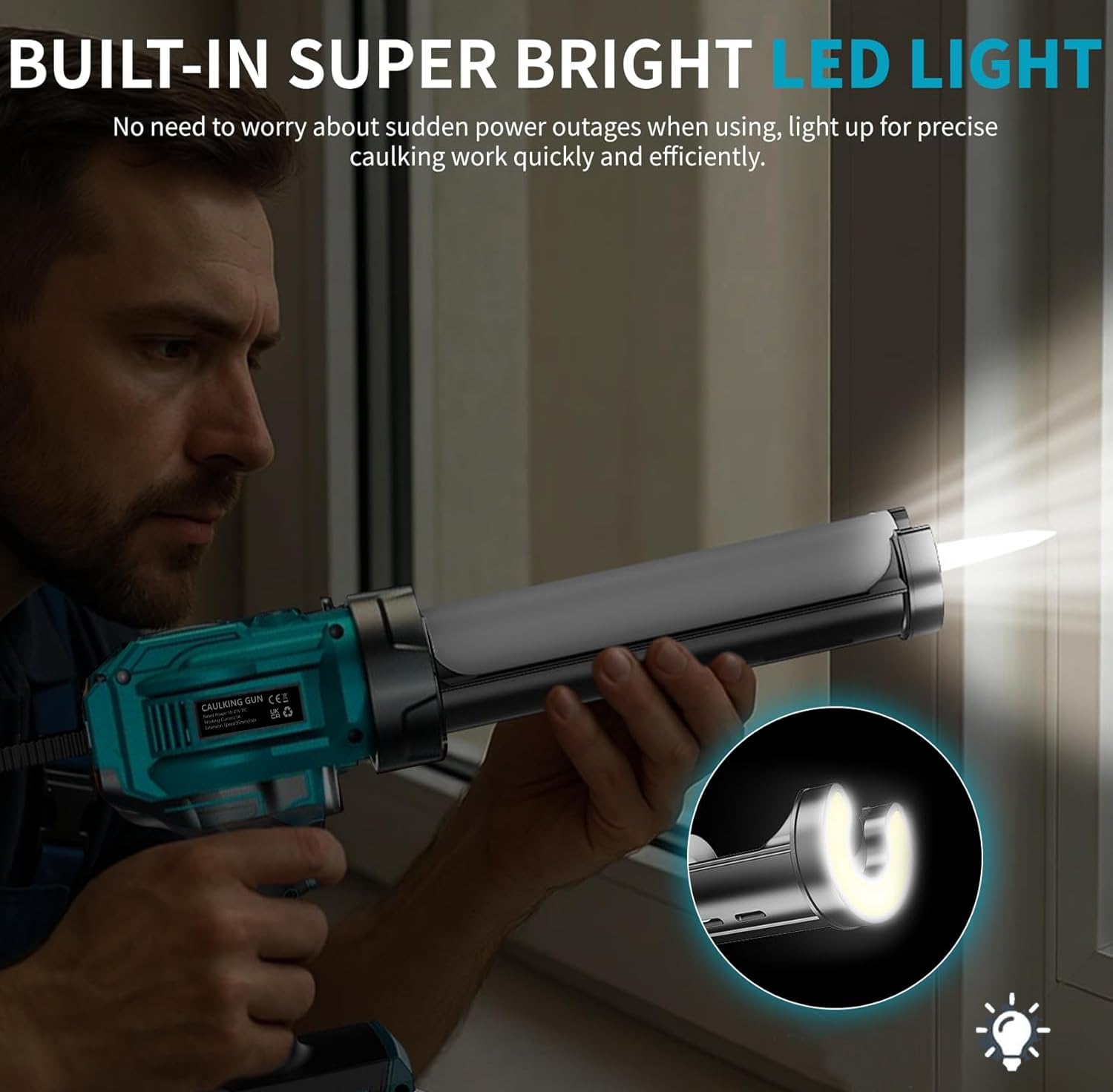 Pistola de calafateo inalámbrica compatible con Makita 18 V, aplicador de pistola selladora eléctrica de silicona con 2 baterías