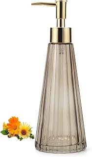 10oz/300ml Hand Soap Dispenser Bathroom, Kitchen Soap Dispenser, Glass Soap Dispenser with Gold Rust Proof Pump, Liquid Soap Dispenser with Elegant and Beautiful Color(Brown)