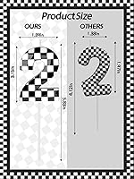 Vista 2 de Velas de cumpleaños de autos de carreras número 2, velas de número de cumpleaños a cuadros blancos y negros de 2.68 pulgadas, velas de números