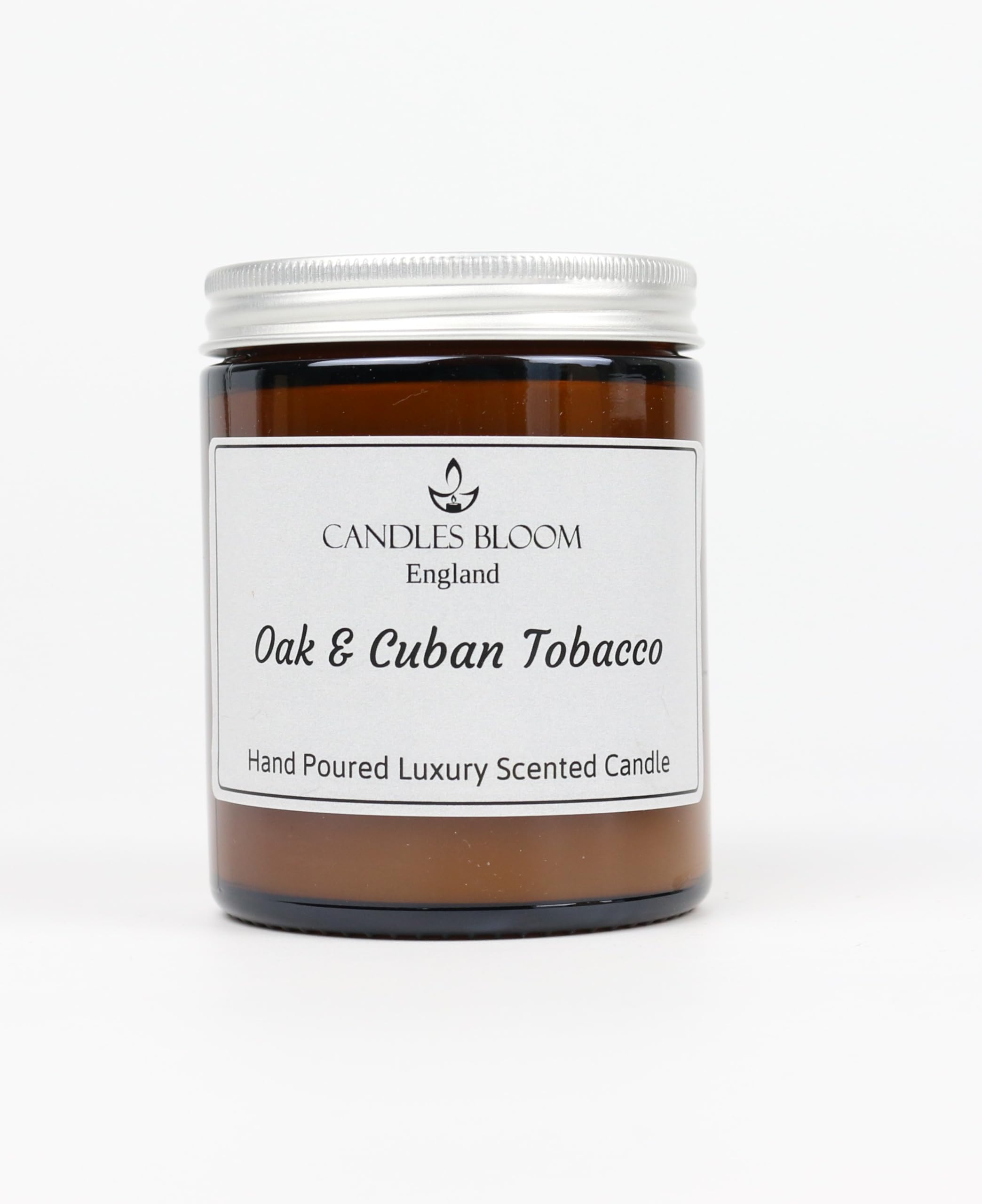 Oak & Cuban Tobacco 180ml Amber Jar Scented Candle - 35 Hour Burn Time - Eco & Vegan Friendly
