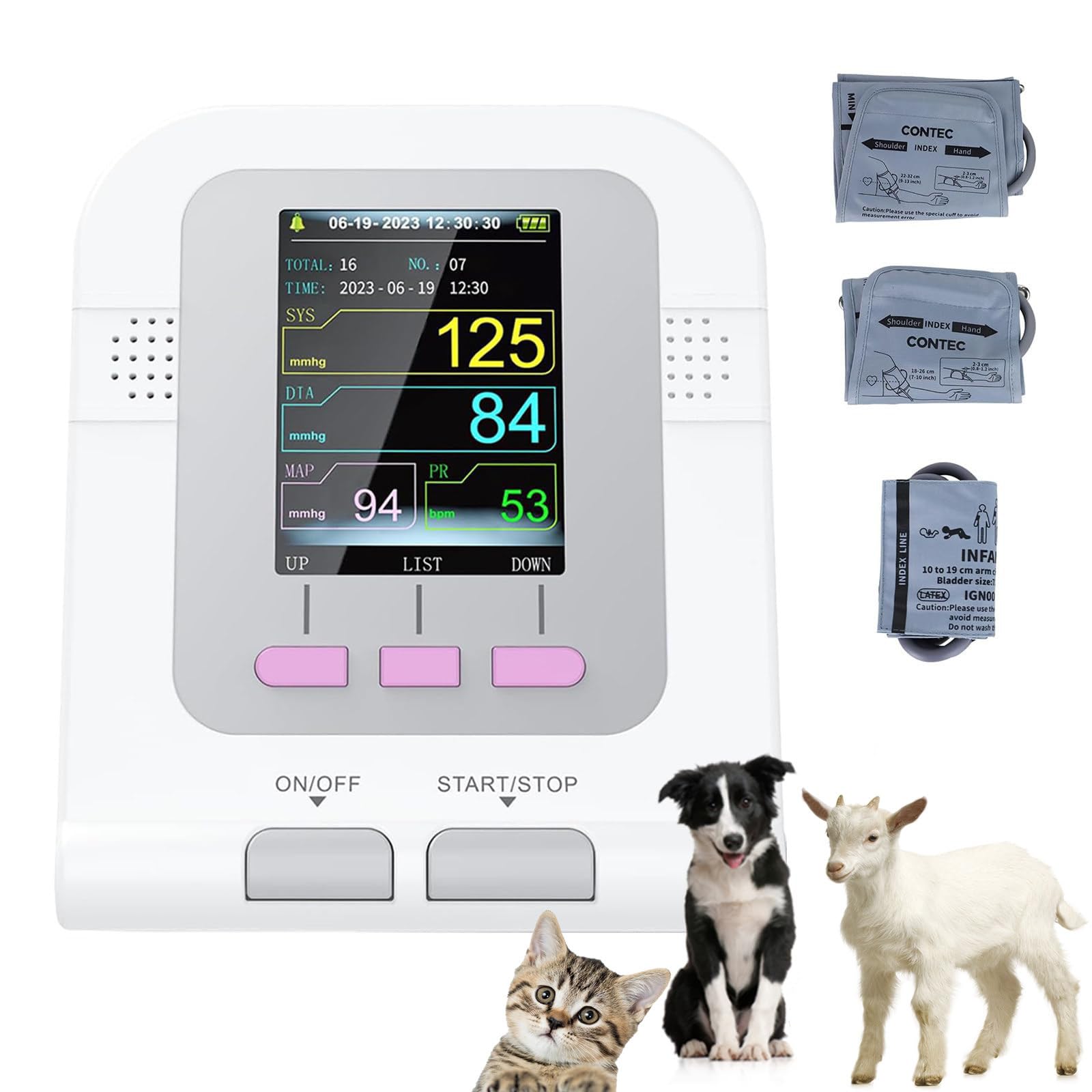 TensióMetro AutomáTico para Mascotas, con Pantalla A Color HD De 2.8" Y 3 Pulseras, con Capacidad para Almacenar 100 Datos De PresióN Arterial De Perros, Gatos Y Mascotas.