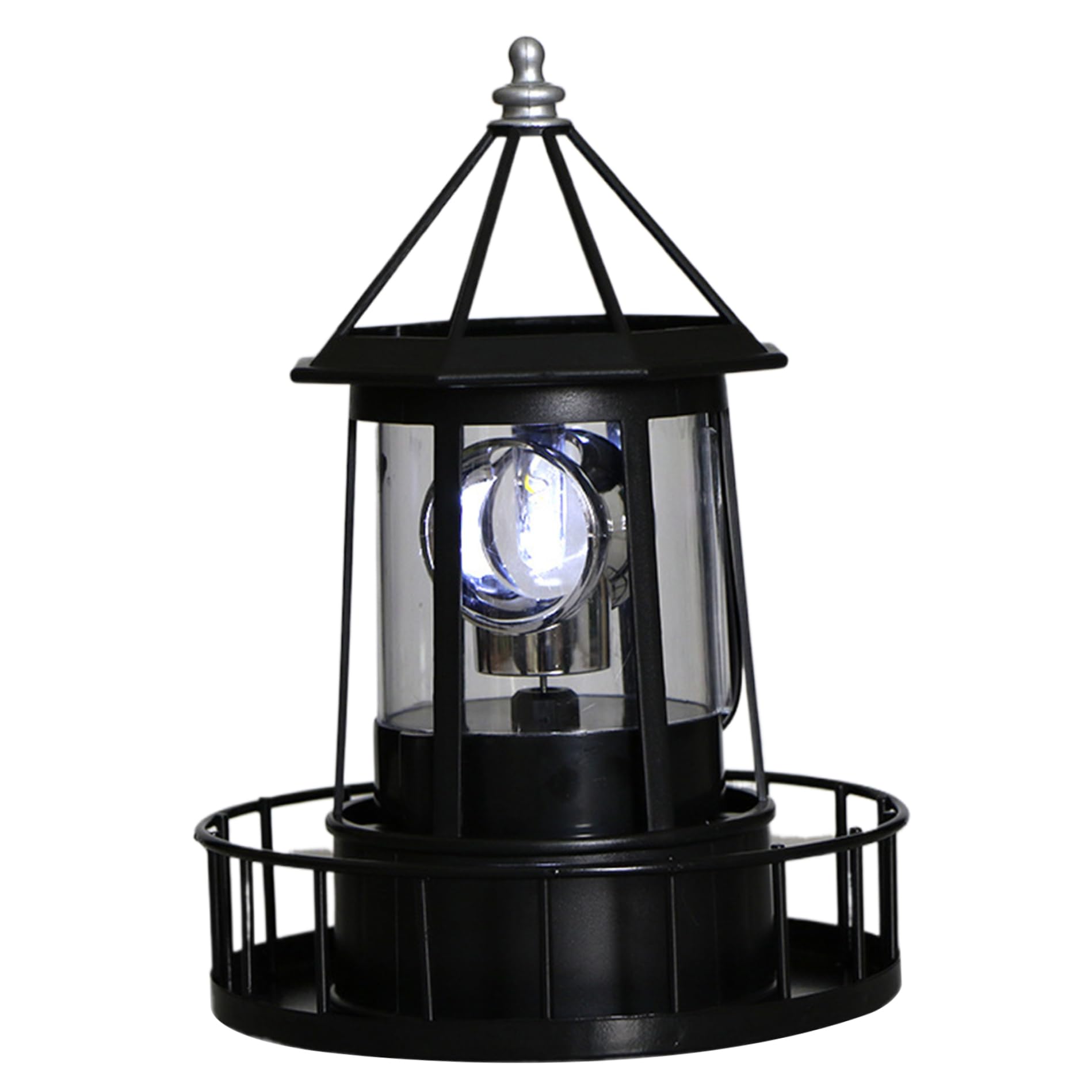 Obelunrp Solar Lighthouse with Rotating Beacon, 8.3inch Solar Lighthouse Decor, 360 Degree Light Houses Lamp, Waterproof Solar Garden Lights for Patio Pathway Courtyards Lawns Decorations (Black)
