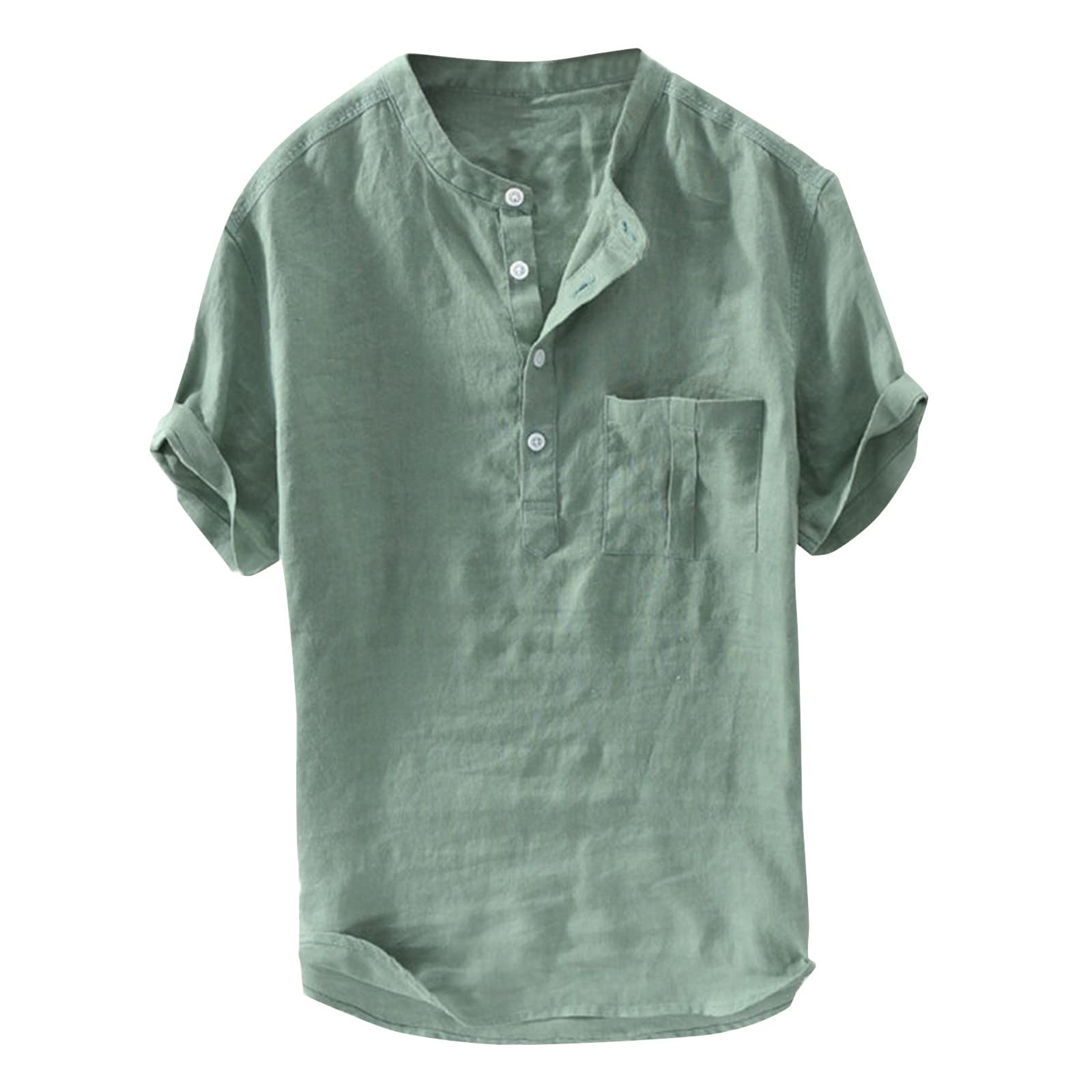 Generic Polo de manga corta para hombre, color sólido, con botones, con bolsillo, de algodón puro, cómodo, para verano, playa, casual, sensación fresca, para grandes y altos, talla 5XL