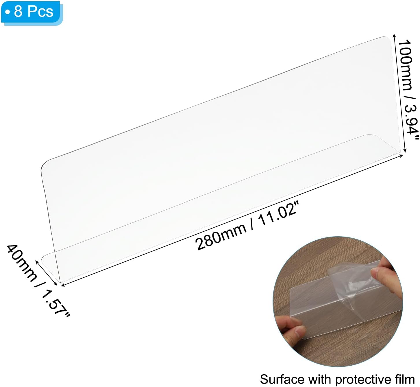 PATIKIL 8 Pack Shelf Dividers for Closet Organization, 11.1x1.6x4 Acrylic Closets Separator Kitchen Cabinet Shelves Under Bed Blocker for Bedroom Kitchen Office, Clear