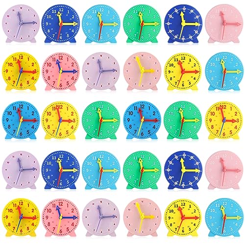 Image of Libima 30 Pieces Tell Time Teaching Clock Kit Time Activity Set Colorful Mini 12 /24 Hours Geared Clock for Basic Math Development Supplies, 3.9 Inch