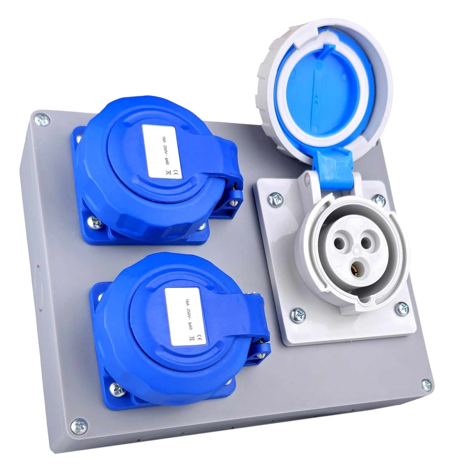 RoadEu – Quadro di Distribuzione Stagno IP67 | 2x Presa Schuko 230V + 1x Presa Industriale CEE 16A 3P | Scatola da Parete Pre-cablata 2,5 mm² per Esterno e Cantiere