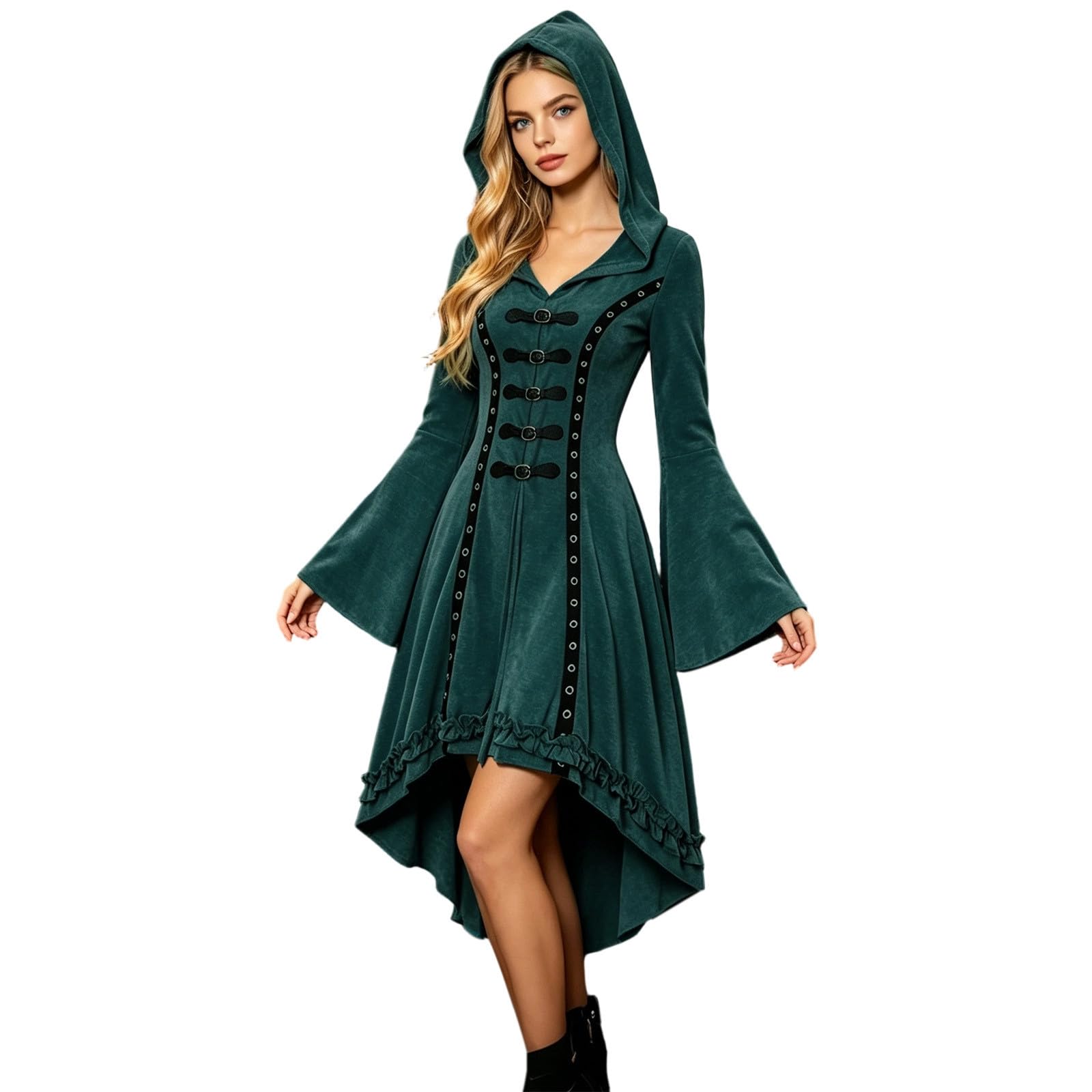 Dirndl Damen Dirndlkleid Trachtenkleid Oktoberfest Elegantes Gothic Damenkostüm mit Kapuze und asymmetrischem Schnitt für Cosplay Spitze Dirndlkleid Kleid für Halloween Karneval