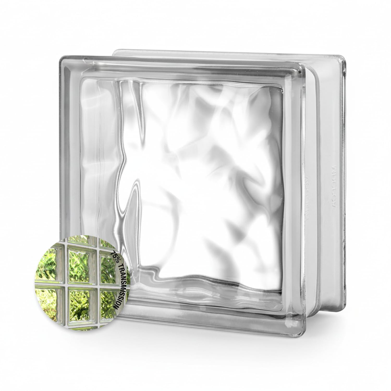 Seves Glass Block 8 x 8 x 4 Nubio Glass Block | Classic Wave Design | Moderate Privacy & Natural Light | White Edge Coating | Easy to Clean | Ideal