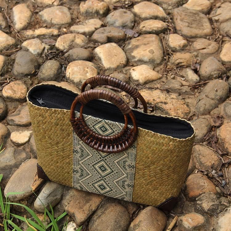 Straw Bag, Summer Beach Handmade Rattan Tote Bag, Large Straw Woven Handbag, Boho Retro Rattan Bag for Women Vacation Beach Travel (Natural) - Image 3