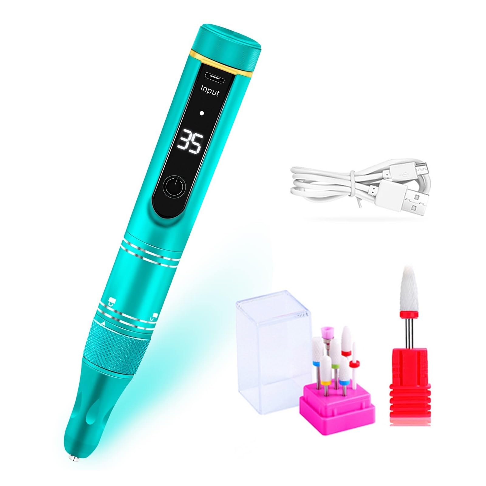 Nagelfräser, 35000RPM Elektrische Nagel Bohrer Maschine Cordless Wiederaufladbare for Gel Polieren Stift Salon Ausrüstung(35000RPM Green Set)