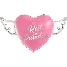Heavenly Balloons "Rest In Paradise" Heavenly Memorial Heart Balloon with Angel Wings Pink