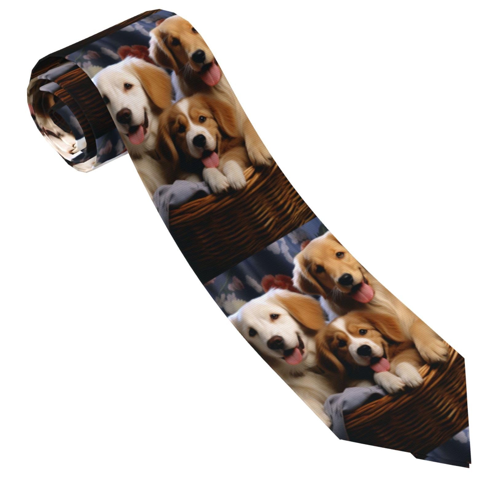 Pengyvv Men's Black Dog Baskets And Dogs Ties Classic Silk Tie Formal Neckties Woven Jacquard Neck Ties