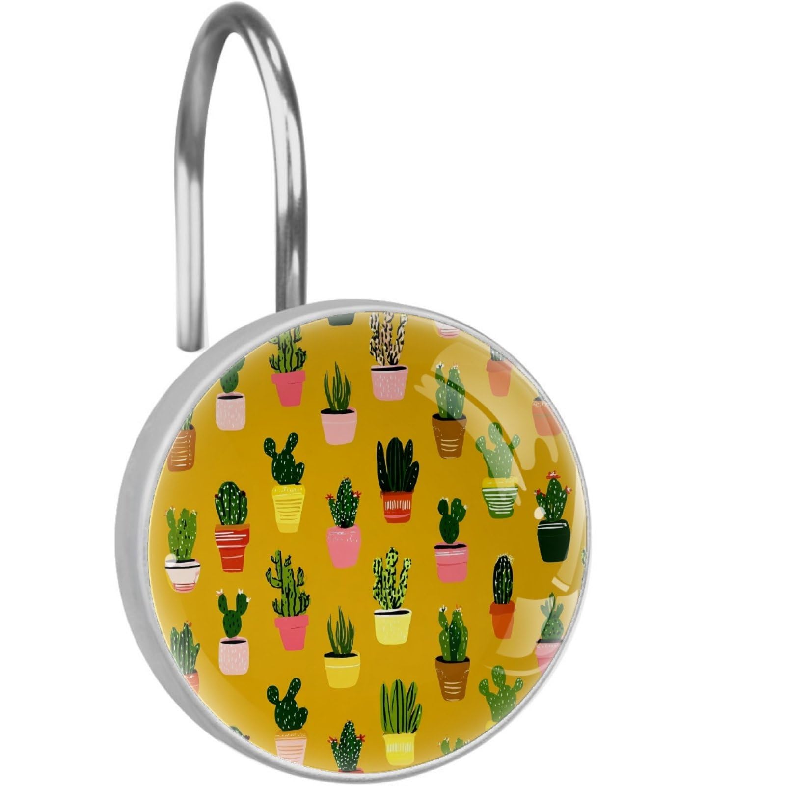 VAPOKF Shower Curtain Hooks, Yellow Cactus Rust Proof Decorative Shower Curtain Rings, Modern Farmhouse Designer Shower Curtain Hangers for Bathroom, 12Pcs