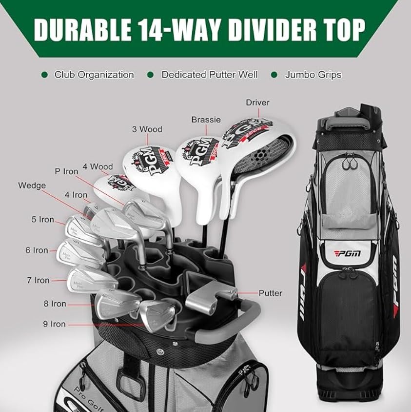 Image of Anti-Collision 14 Divider Golf Bag with Club-Fixing Rack - Water-Resistant Golf Cart Bag with Independent Insulated Pouch and Detachable Strap System for Organized & Club Storage