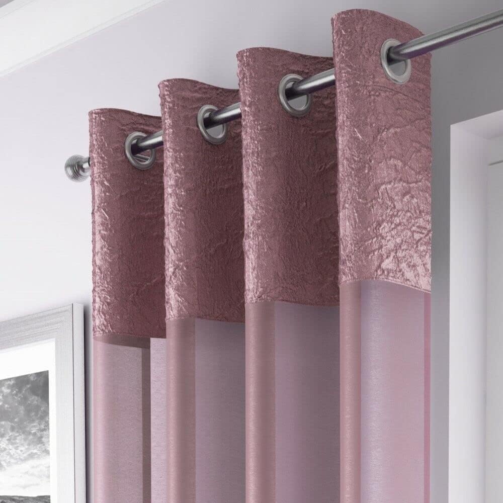 Maple Textiles 1 x Single Blush Eyelet Heading Voile Crushed Metallic Satin Curtain Panel Ring Top Available in 3 sizes (1, Blush Pink, 90"(229cm) Drop) โ image 1