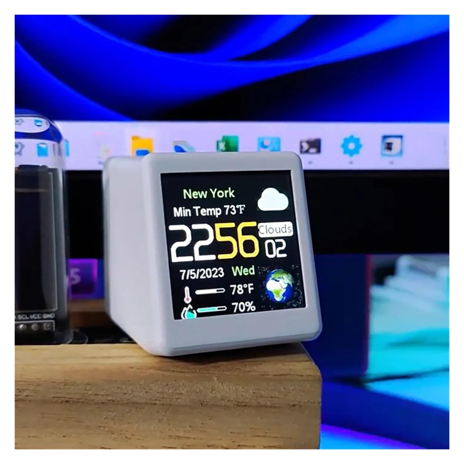 Inteligentna Stacja Pogodowa Zegar Stacjonarny Wi-Fi Z Wyświetlaczem LCD O Przekątnej 1,54 Cala Elektroniczny Termometr I Czujnik Higrometru Wysoka DokłAdność(Yellow)