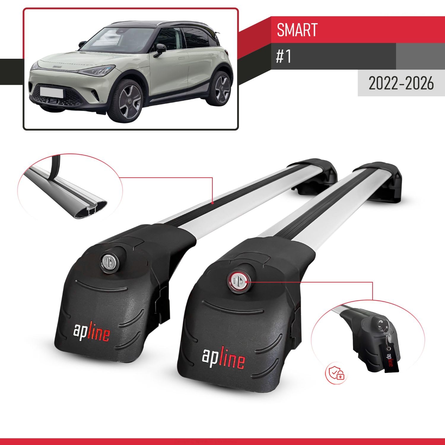 Compatible con Smart #1 2022-2026 Ace-2 Modelo Barras de Techo Auto Portaequipajes Barras Transversales Gris Aluminio Barras