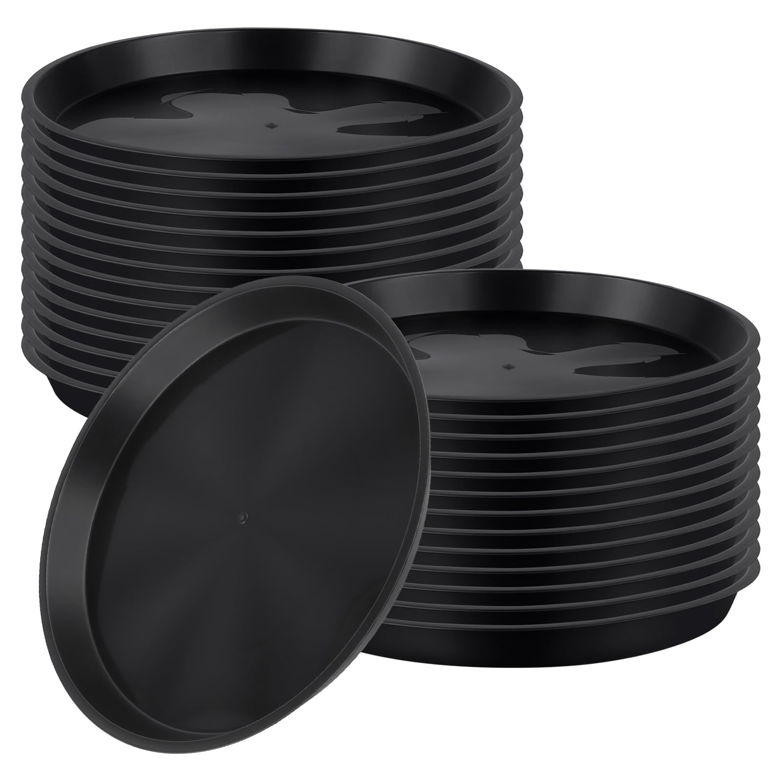 TAICHEUT 24 Pack 30cm Plant Saucers, Black Round Plant Pot Base Plastic Drip Trays for Indoor/Outdoor Flower Pots