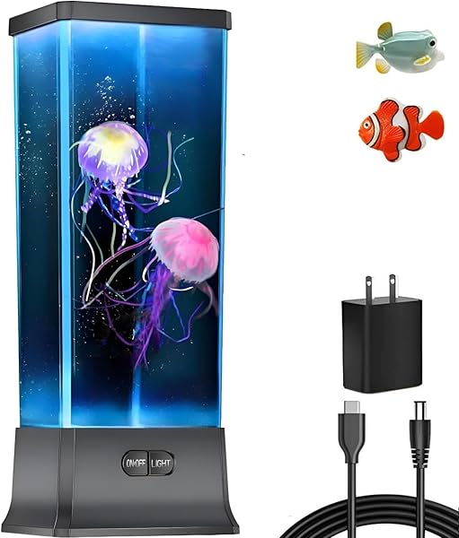 COLORLIFE Electric Jellyfish Tank Table Lamp with Color Changing Light Gift for Kids Men Women Home Deco for Room Mood Light for Relax(Black)