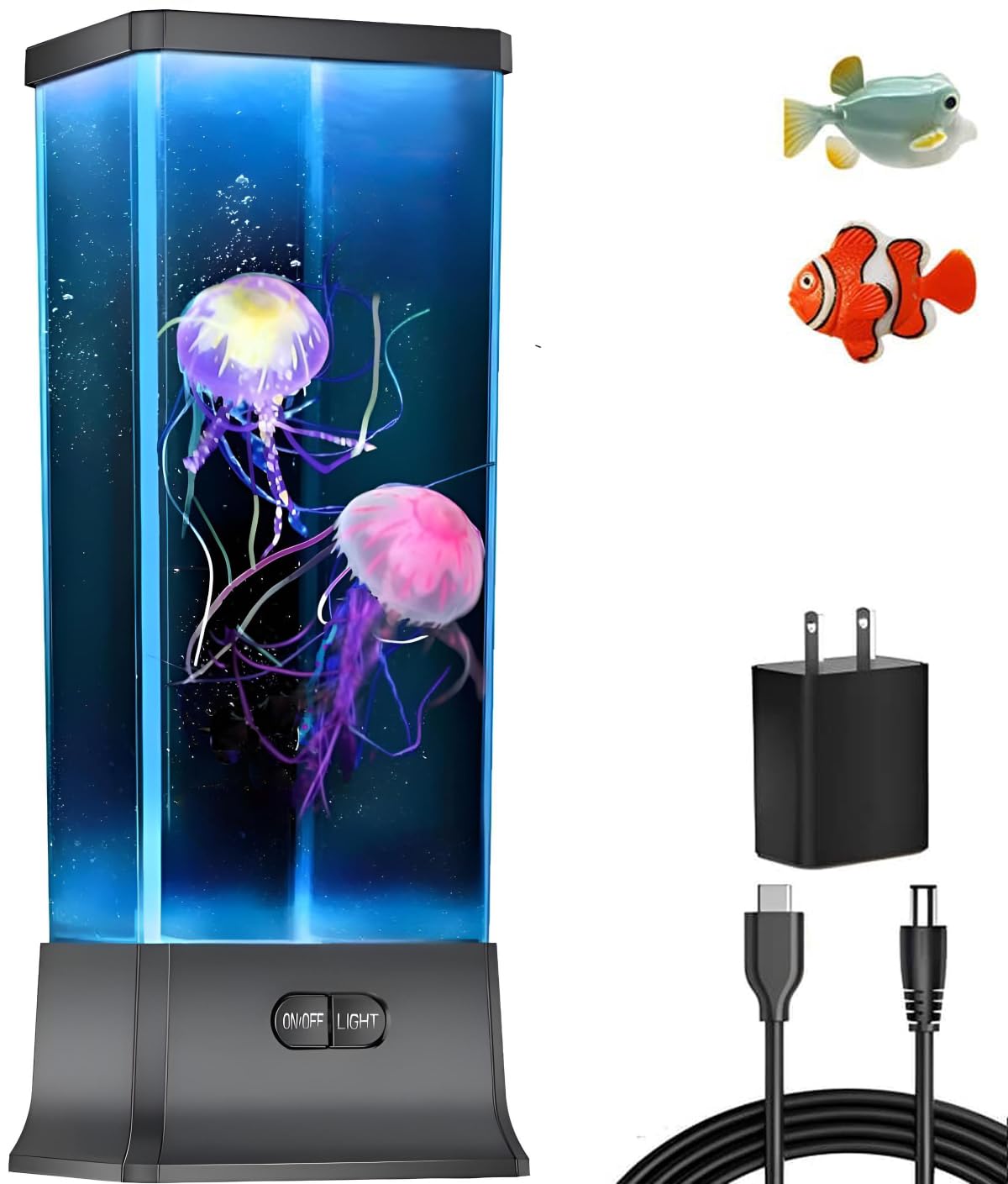Electric Jellyfish Tank Table Lamp with Color Changing Light Gift for Kids Men Women Home Deco for Room Mood Light for Relax(Black)