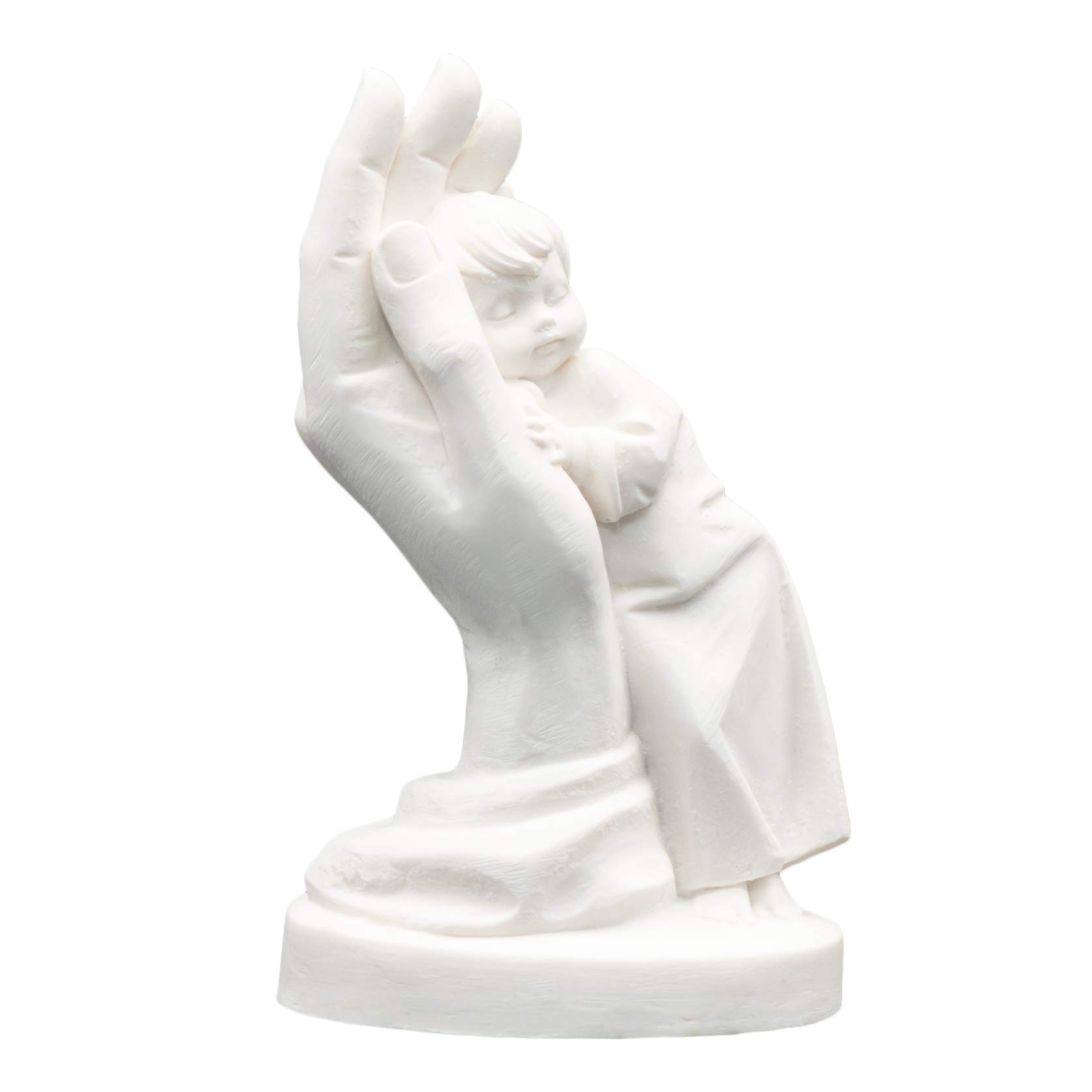 Handmade Alabaster Baby Boy Statue on a Hand 4.7 in