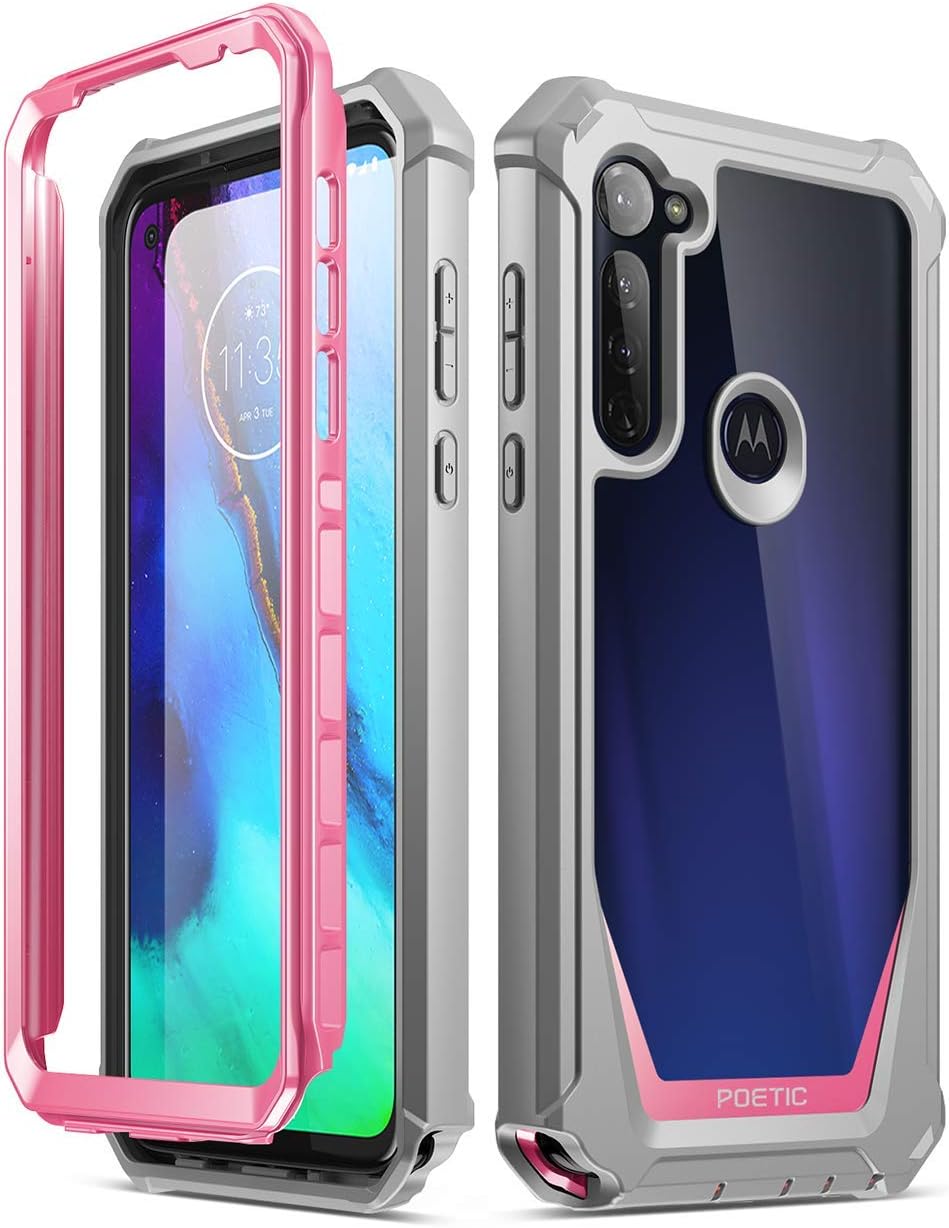 Poetic Guardian Series for Moto G Stylus 2020 Case, (Not Fit 2021 Version), Full-Body Hybrid Shockproof Bumper Cover with Built-in-Screen Protector, Pink/Clear