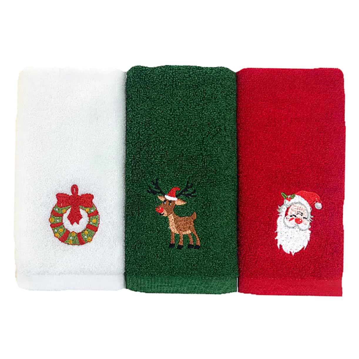 Juego de 3 toallas de punto de cruz lavables con diseño navideño de algodón