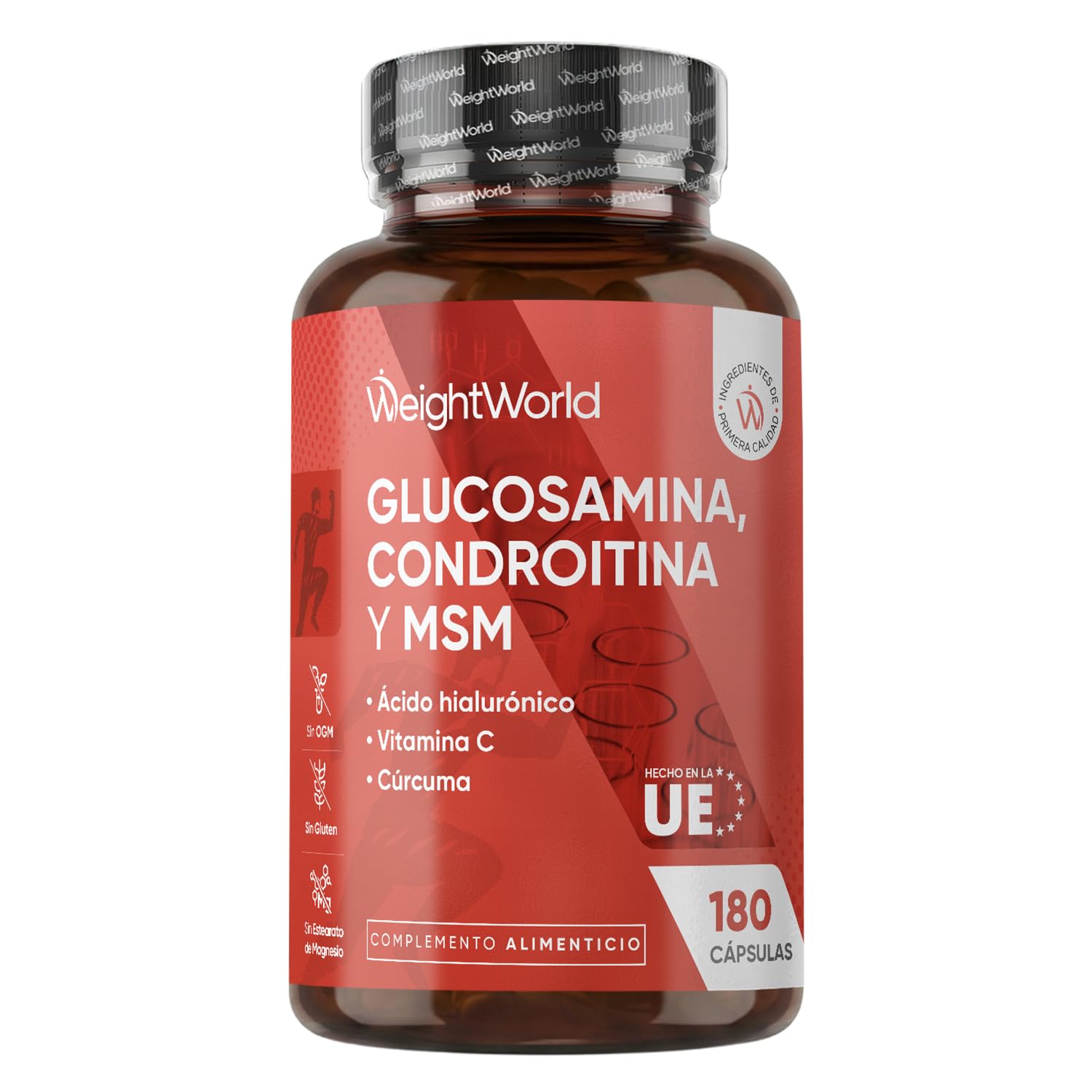 Glucosamina, Condroitina y MSM con Ácido Hialurónico, Vitamina C y Cúrcuma - 180 Cápsulas, 6 Meses de Suministro, Sin OGM ni Gluten, Sin Estearato de Magnesio