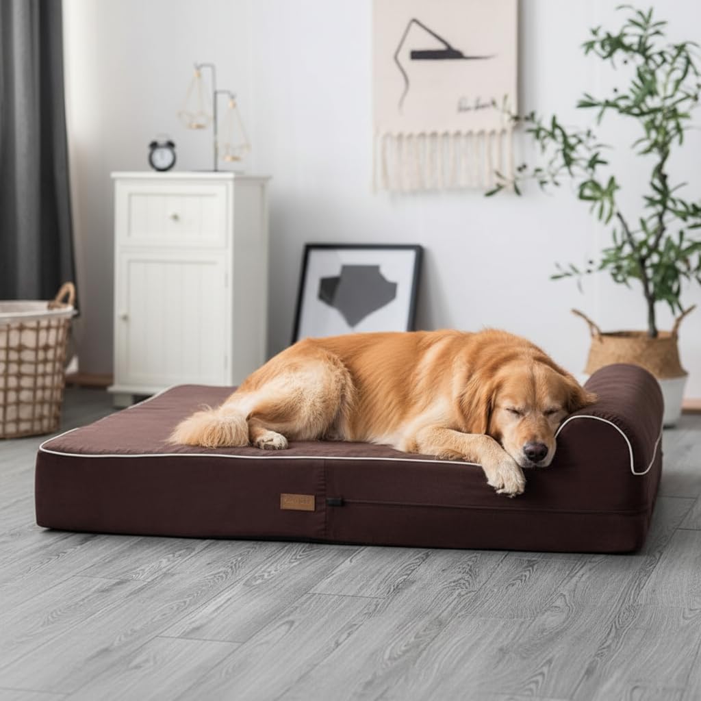 KOPEKS Cama ortopédica de Espuma viscoelástica con Almohada para Perros, Incluye Protector Interior Impermeable y Funda extraíble