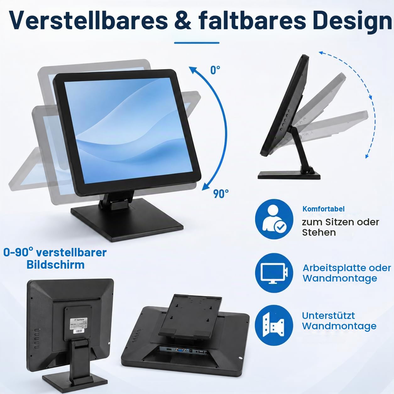 SHZICMY 17" LCD Touchscreen Monitor POS Kassenmonitor | Touch Screen HDMI VGA 1280×1024 Kassen-Monitor für PC POS Kasse Restaurant Bar Coffee Store