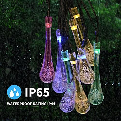 Solar Multi-Colour Fairy Lights Outdoor Waterproof, 30 LED Solar Garden Lights, 8 Mode 6.5M/21Ft Indoor String Crystal Raindrop Decoration Light for Tree Patio Terrace Yard Christmas Parties Wedding