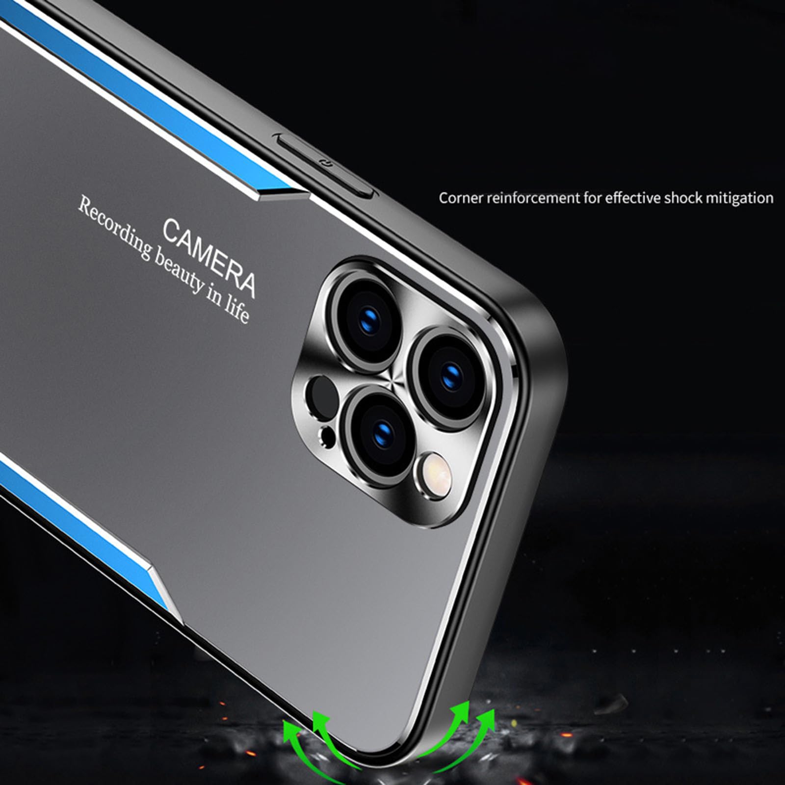LXURY Etui na iPhone 15 Pro Max/15 Pro/15 Plus/15, metalowe matowe etui chroniące przed upadkiem, z ochroną aparatu, miękkie, silikonowe etui, niebieskie, 15 Plus