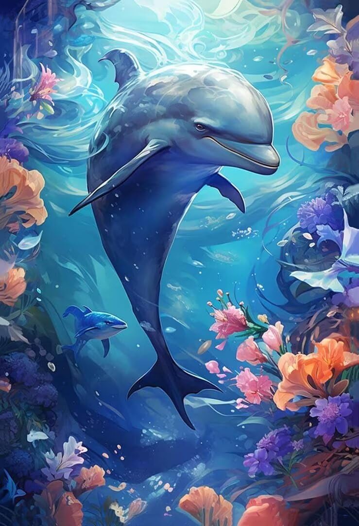 5D DIY Diamante Art Pintura kit Completo, Diamond Painting Adultos Niños Rhinestone Bordado de Punto de Cruz Artes Pintura Painting, Cuadros Decor para Cuarto, Sala de Estar - (Delfines) 60x90cm
