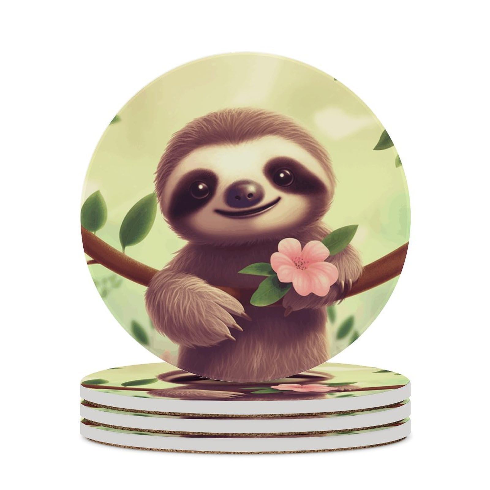 Cute Sloth Coaster with Cork Base Drink Coasters for Coffee Table Decor Modern Cup Coasters with Non-Slip & Heat-Resistant Cute Ceramic Table Coaster for Home Dining